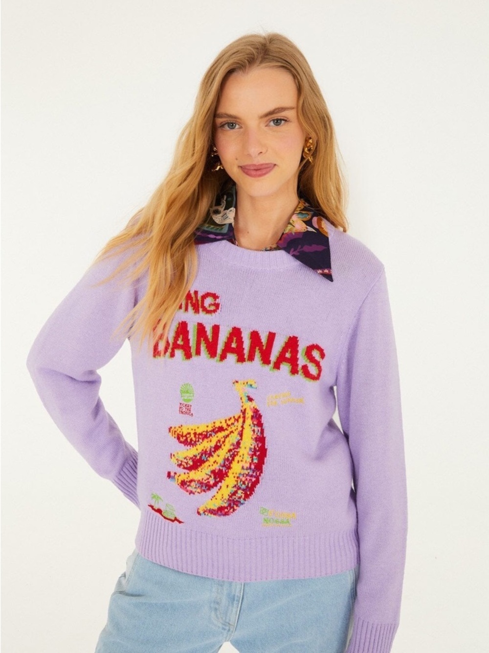 Farm Rio: Lilac Going Bananas Knit Sweater